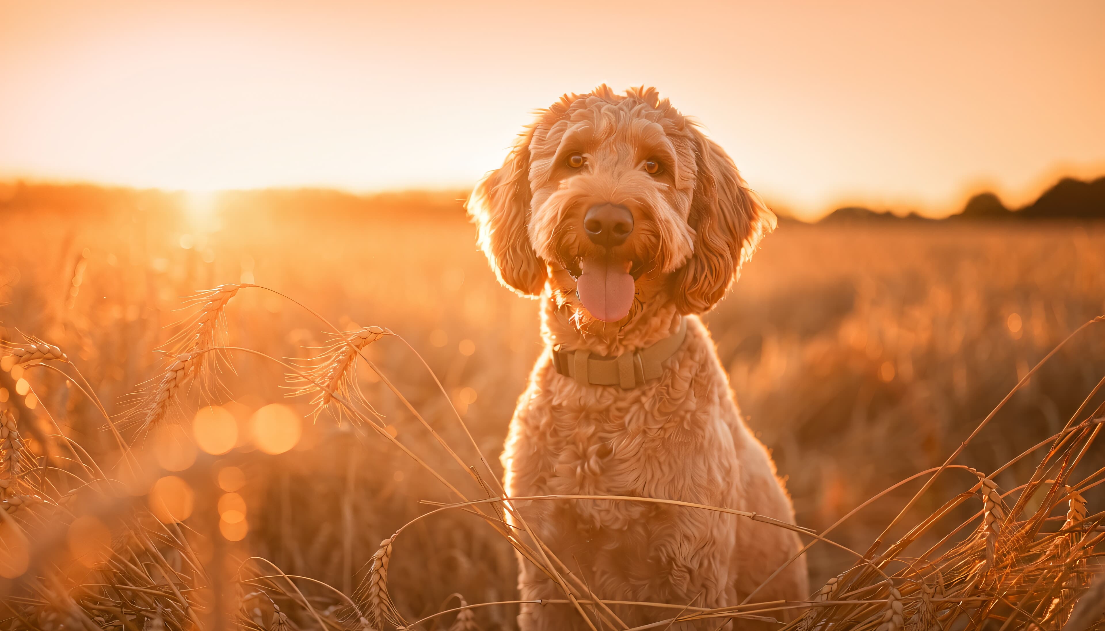 A doodle standing in warm evening light